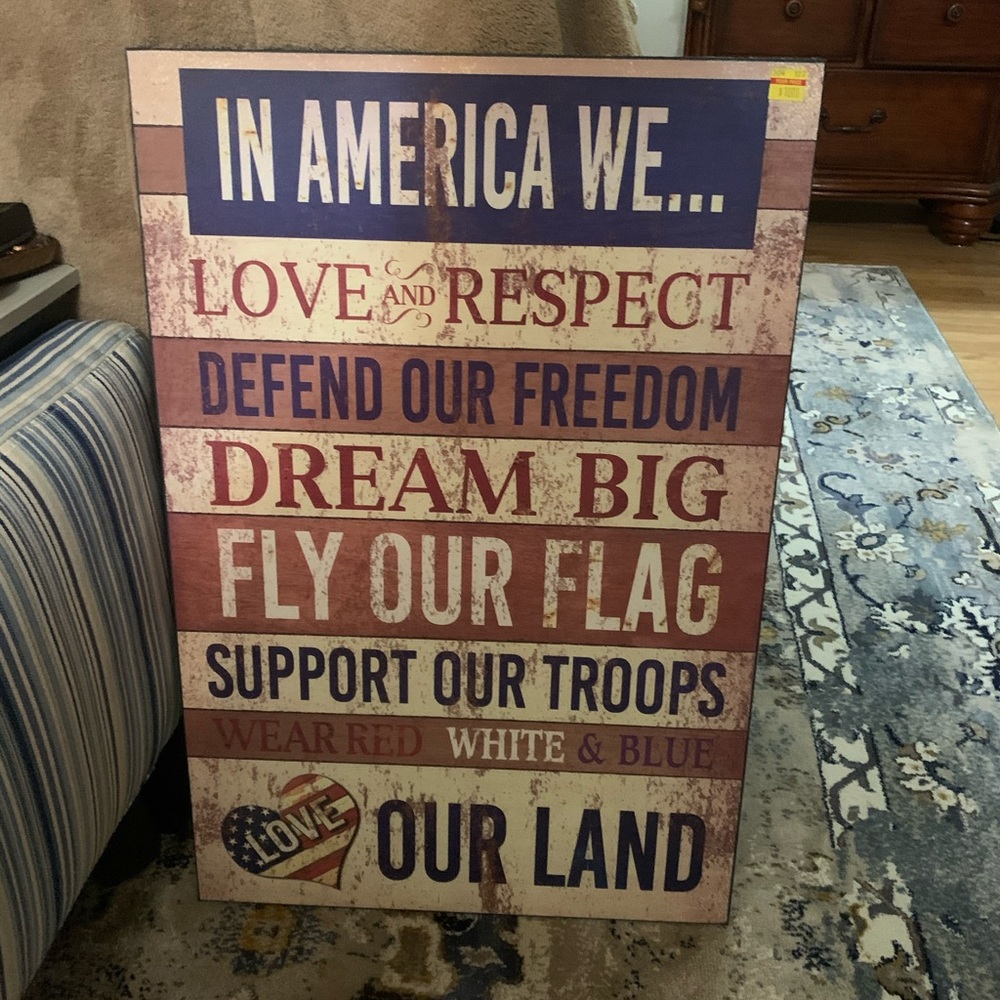 Red, white and blue sign